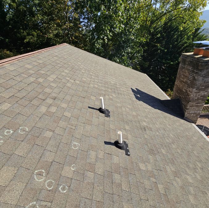 Roof vent and pipe boot damage from Midwest hail damage on a slope facing a matching dispute